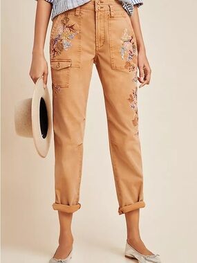 Anthropologie the wanderer embroidered cargo pants